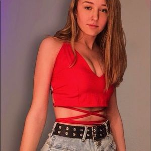 Red Spaghetti Strap- Crop Tank Top, XS